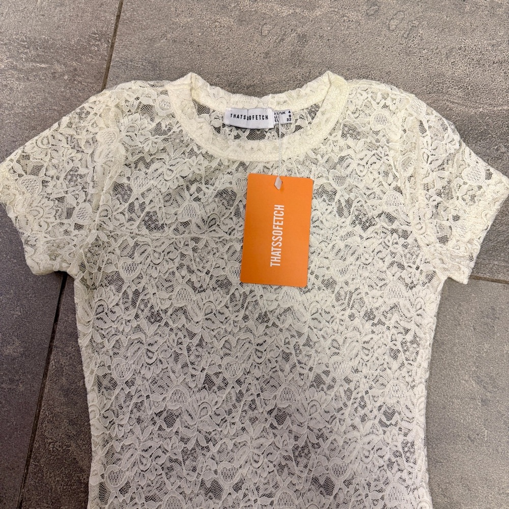 That’s So Fetch Claudia White Lace Mini Dress Slits Festival Round Neck XXS 0 - Picture 5 of 10